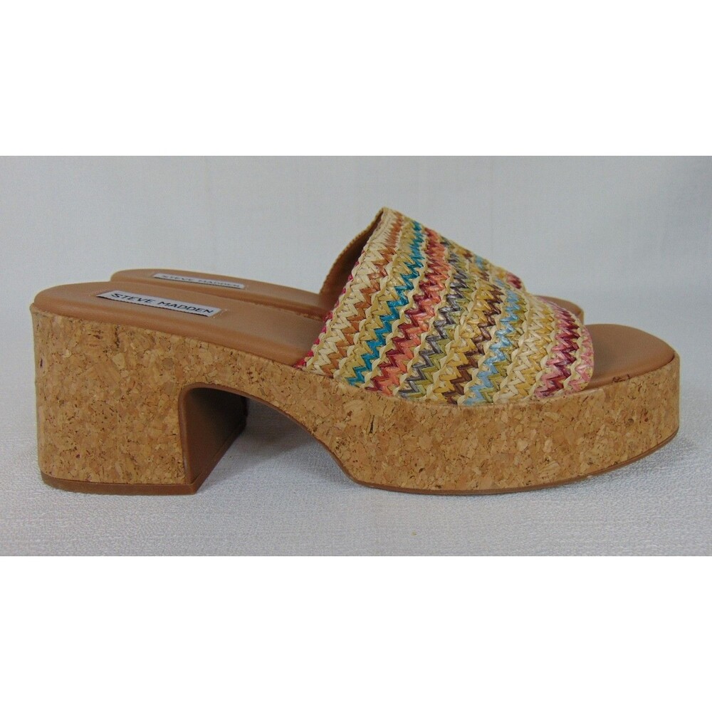 Steve Madden Canary Womens 11M Platform Sandals Raffia Chunky Slip On Mule 11 M - Picture 6 of 10